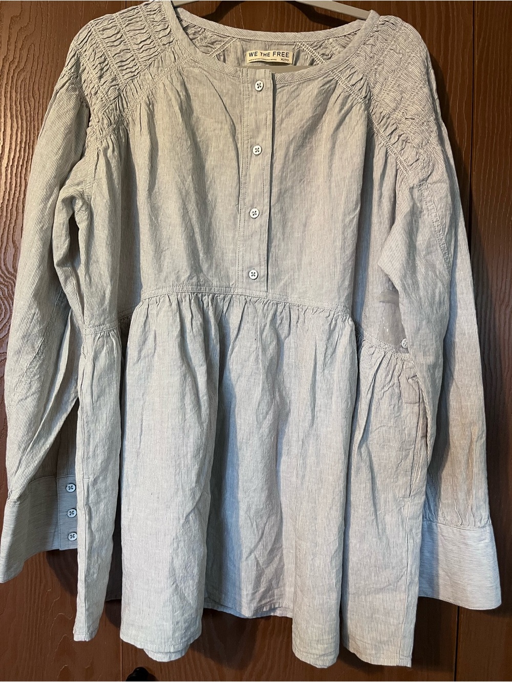 We The Free Light Gray stripped babydoll shirt